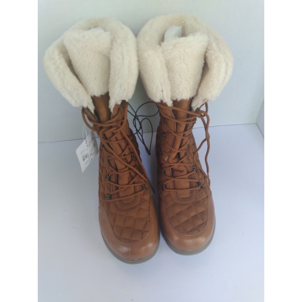 Winter Boots Quilted Lace‎ Up Faux Fur Cuff Comfort Warmth